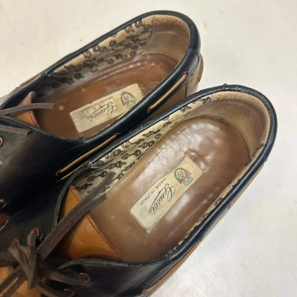 FULLY RESOLED Gucci Boat Shoes Brown Black Made in Italy Vintage EU 45 US 11.5
